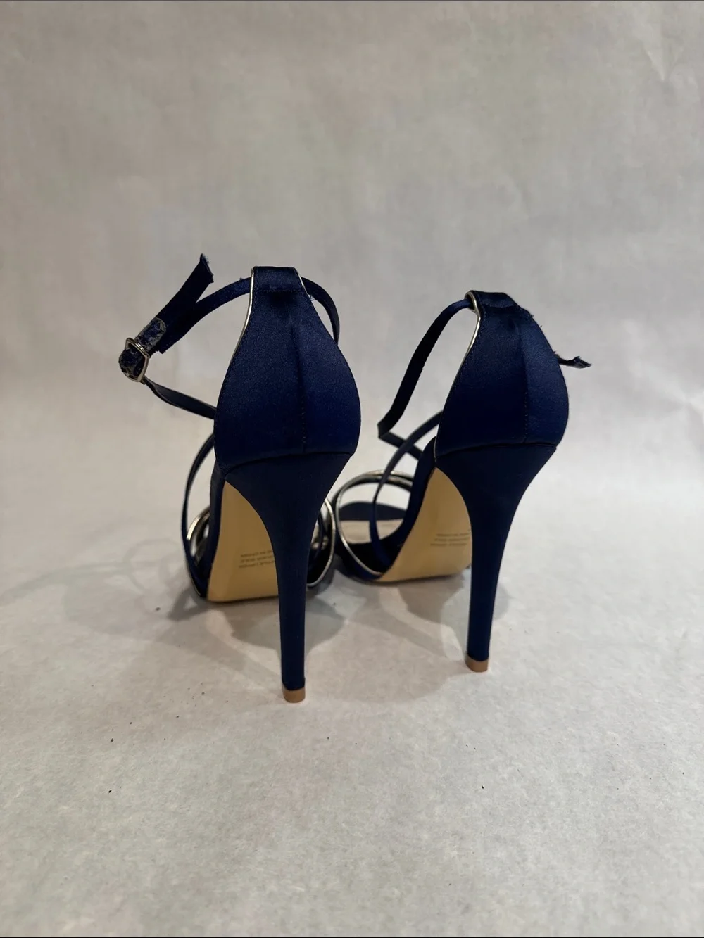 Audrey Brooke Navy Strappy High Heel Sandals with Metallic Footbed